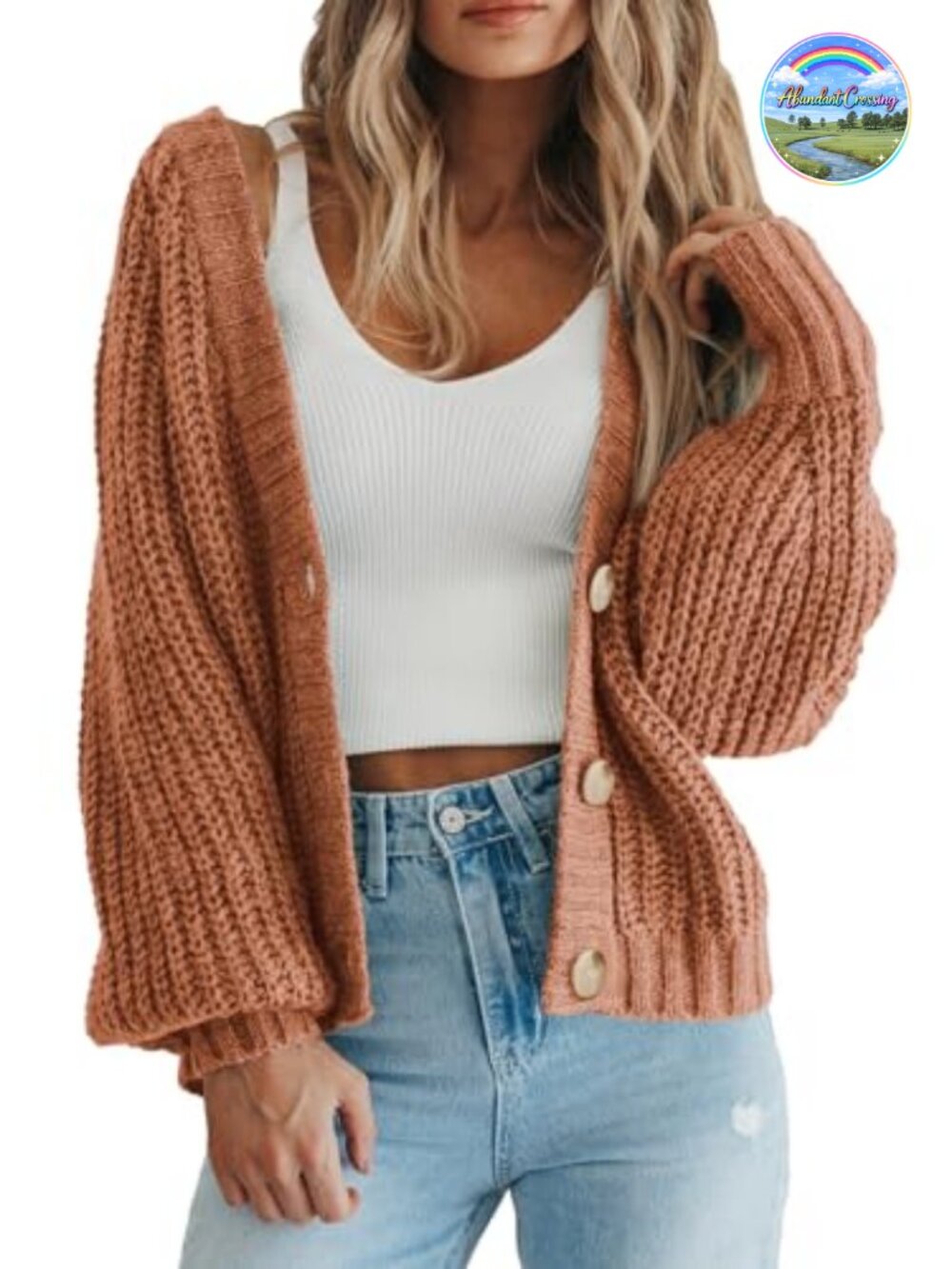 Chunky Knit Open Front Button Down Cardigan Sweater Long Sleeve